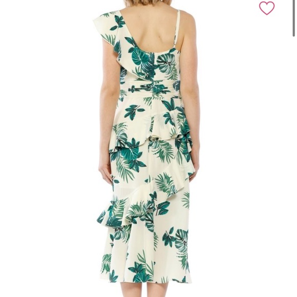 WALTER BAKER PALM PRINT ONE SHOULDER RUFFLE DRESS - Picture 2 of 6